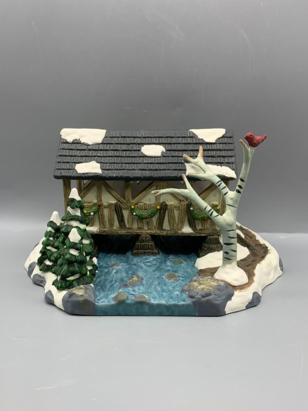 1997 Dickens Collectable Porcelain Hand-Painted Snow Covered Bridge w/Box
